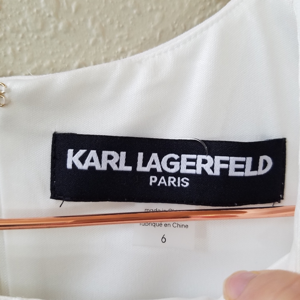 KARL LAGERFELD PARIS White Lace Trim Dress Size 6 - Picture 3 of 10
